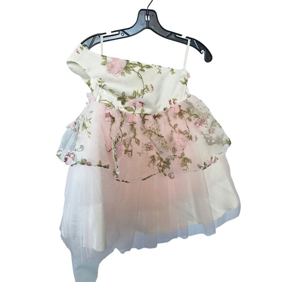 Pink Floral One Shoulder Childs Dress - Picture 4 of 7